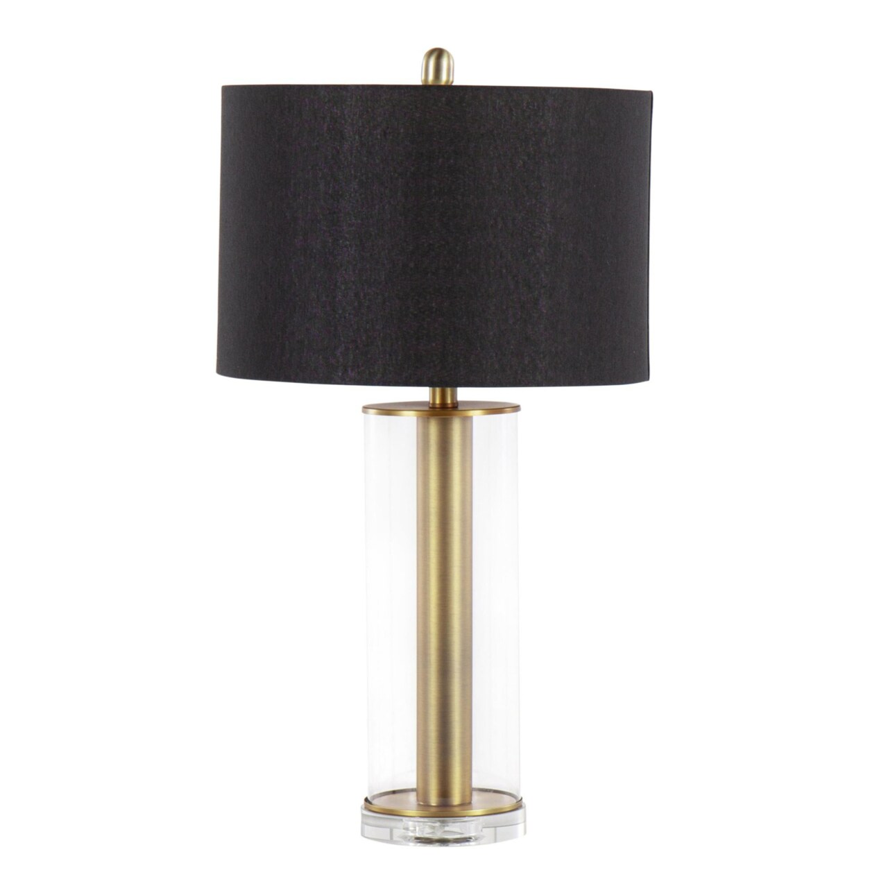 Lumisource Glacier Contemporary, Glam Table Lamp in Gold Metal and Clear Glass with Black Linen Shade by